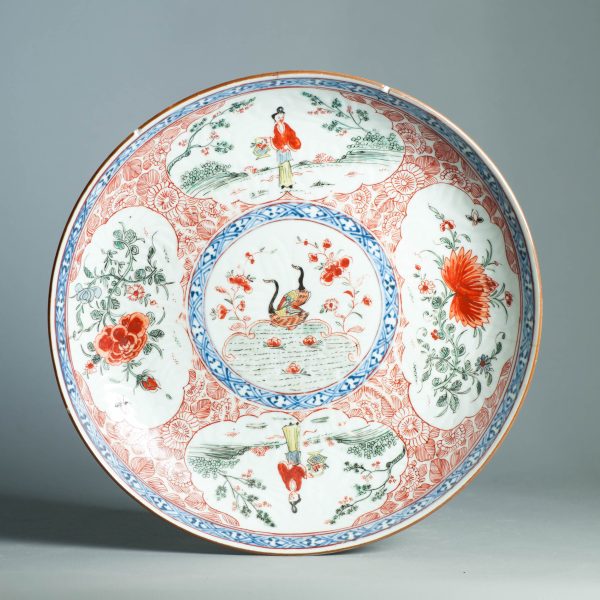 1468 Large Antique Chinese Kangxi/Yongzheng dish with Dutch Decoration Dame au Parasol