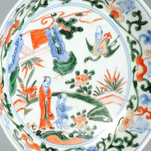 1471 Antique ca 1700 Japanese Arita Wucai Wanli Plate Unusual shaped Bowl Flowers - Image 4