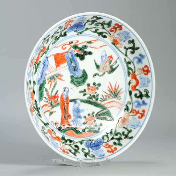 1471 Antique ca 1700 Japanese Arita Wucai Wanli Plate Unusual shaped Bowl Flowers - Image 5