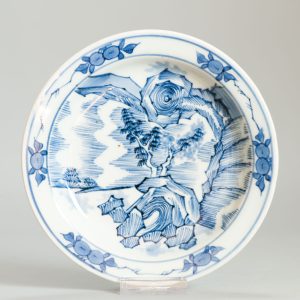 1477 Very Rare Antique ca 1700 Japanese Arita Master of the Rock Plate in Shunzhi/Kangxi Chinese Style