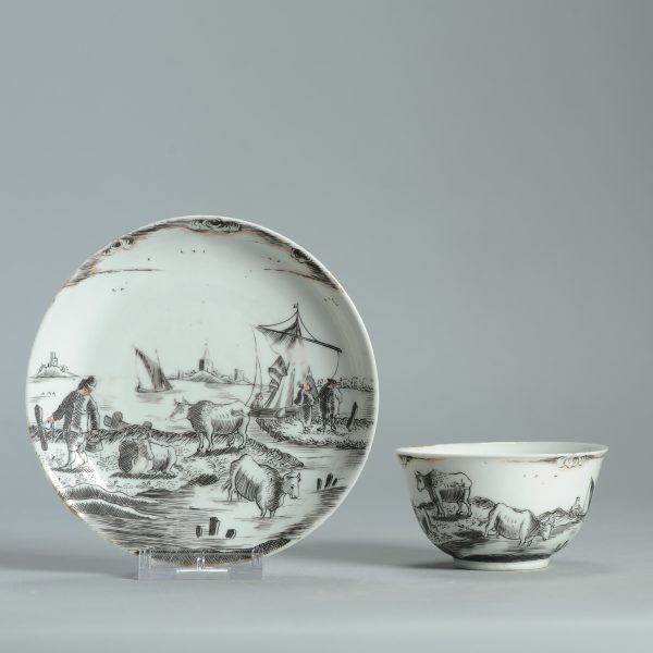 1475 Antique Chinese Tea Bowl with Grisaille Decoration of a River/Lake Landscape - Image 7