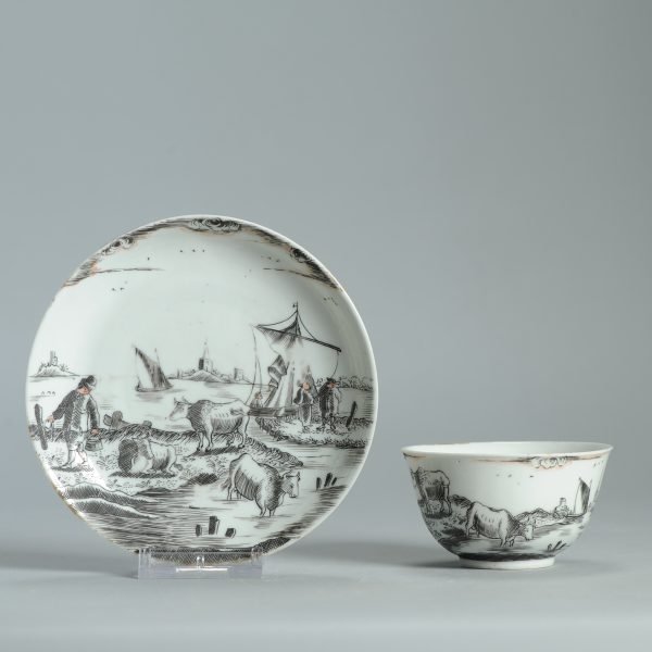 1475 Antique Chinese Tea Bowl with Grisaille Decoration of a River/Lake Landscape - Image 21
