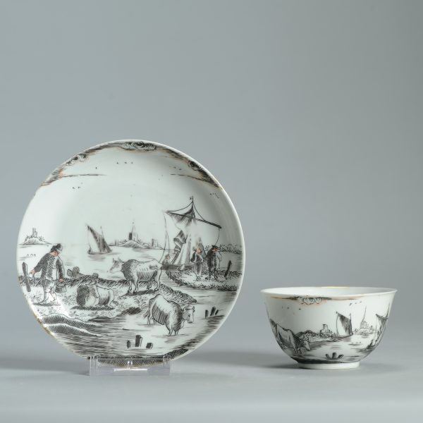 1475 Antique Chinese Tea Bowl with Grisaille Decoration of a River/Lake Landscape - Image 20