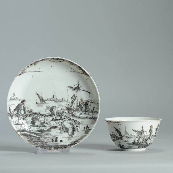1475 Antique Chinese Tea Bowl with Grisaille Decoration of a River/Lake Landscape - Image 18