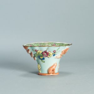 1495 Antique 17th C Chinese Cup Dehua Blanc de Chine Libation Cup. Redecorated in Europe.