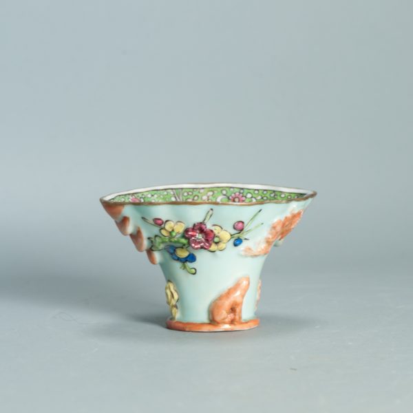 1495 Antique 17th C Chinese Cup Dehua Blanc de Chine Libation Cup. Redecorated in Europe.