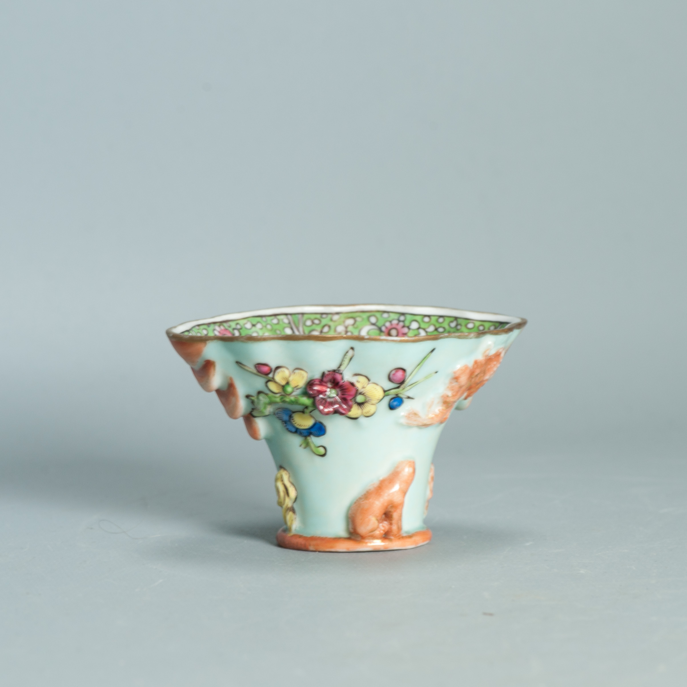 1495 Antique 17th C Chinese Cup Dehua Blanc de Chine Libation Cup. Redecorated in Europe.