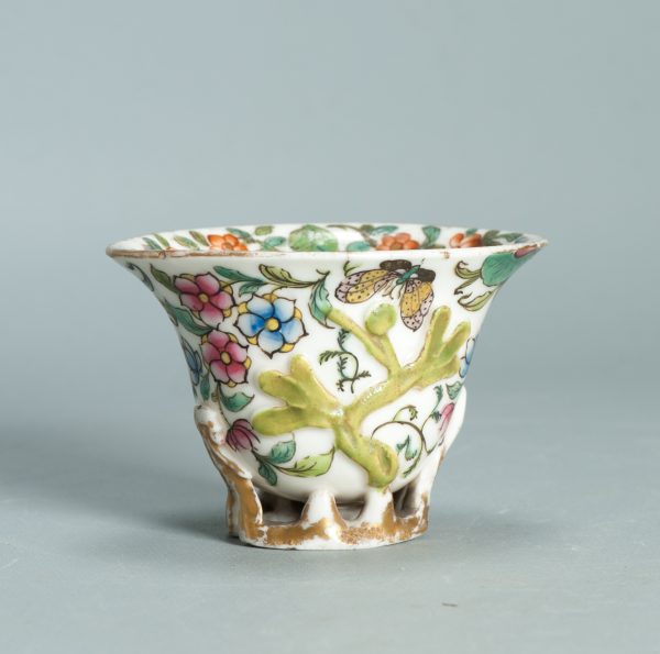 1496 Antique 17th C Chinese Cup Dehua Blanc de Chine Libation Cup. Redecorated in Europe. (Copy)