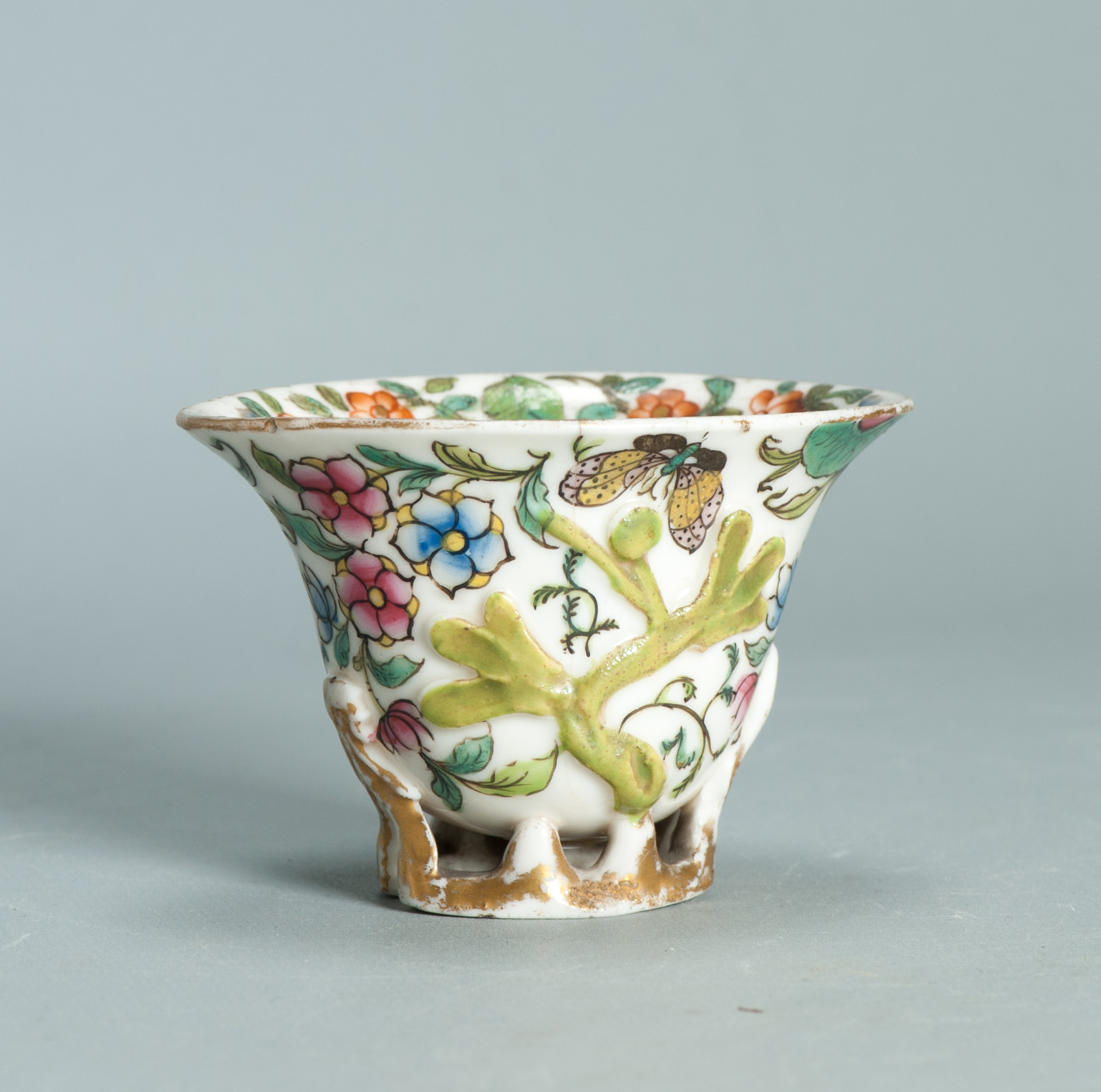 1496 Antique 17th C Chinese Cup Dehua Blanc de Chine Libation Cup. Redecorated in Europe. (Copy)