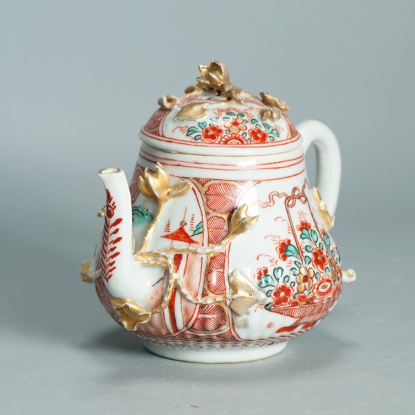 1499 Antique Chinese Relief Tea Pot with Flower Basket in Imari Amsterdam Bont Style - Image 10