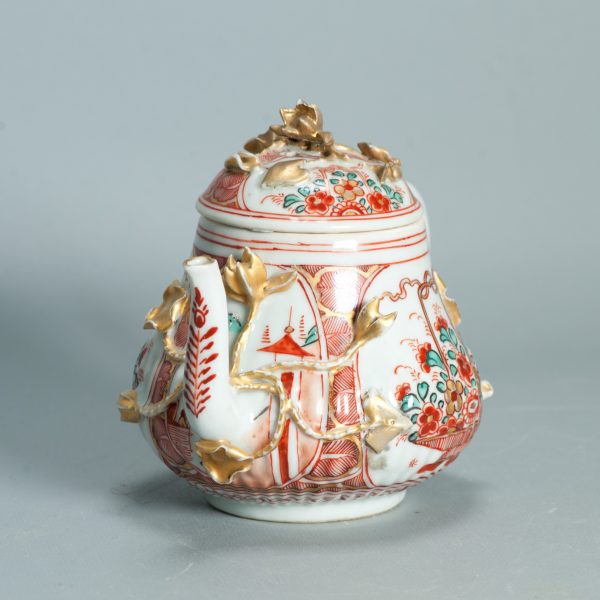 1499 Antique Chinese Relief Tea Pot with Flower Basket in Imari Amsterdam Bont Style - Image 9