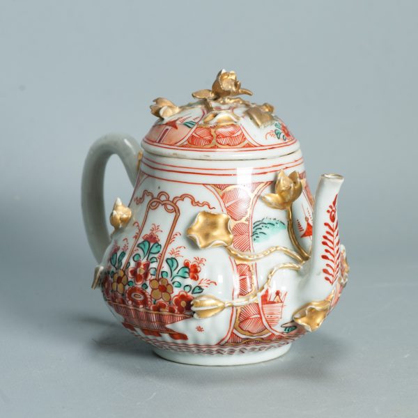 1499 Antique Chinese Relief Tea Pot with Flower Basket in Imari Amsterdam Bont Style - Image 8