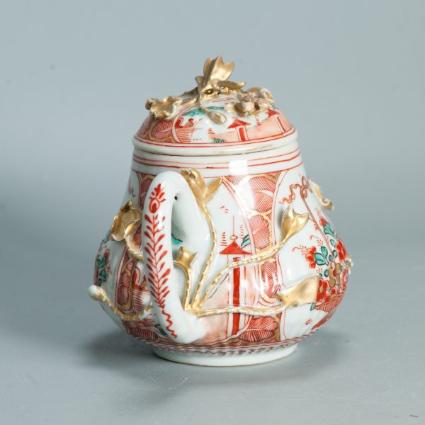 1499 Antique Chinese Relief Tea Pot with Flower Basket in Imari Amsterdam Bont Style - Image 6