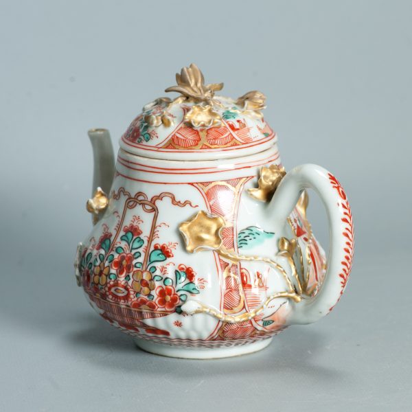 1499 Antique Chinese Relief Tea Pot with Flower Basket in Imari Amsterdam Bont Style - Image 5