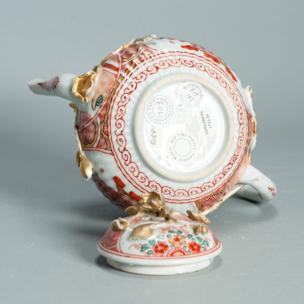 1499 Antique Chinese Relief Tea Pot with Flower Basket in Imari Amsterdam Bont Style - Image 15