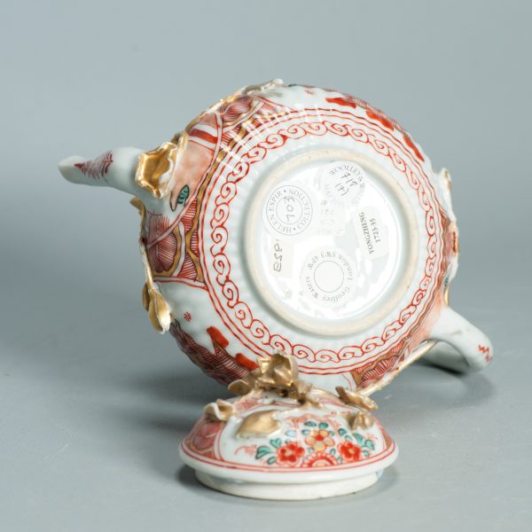 1499 Antique Chinese Relief Tea Pot with Flower Basket in Imari Amsterdam Bont Style - Image 14