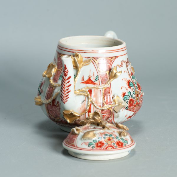 1499 Antique Chinese Relief Tea Pot with Flower Basket in Imari Amsterdam Bont Style - Image 13