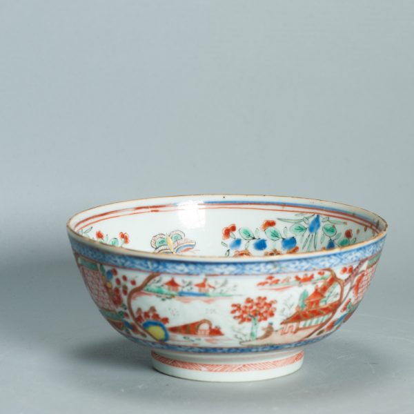 1501 Antique Chinese Bowl with Imari Decoration of Flowers and Landscape Amsterdam Bont - Image 3