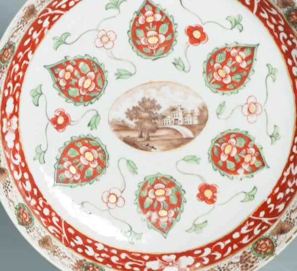 1505 Antique Chinese Plate with Sepia Decoration of a Landscape Later added Peepal Leaves - Image 3