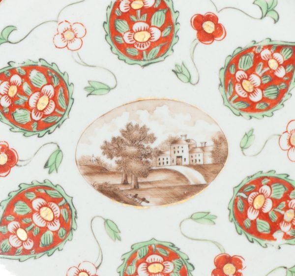 1505 Antique Chinese Plate with Sepia Decoration of a Landscape Later added Peepal Leaves - Image 7