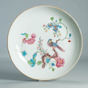 1507 Antique Chinese Porcelain Plate With Famille Rose Decoration of Birds and Flowers