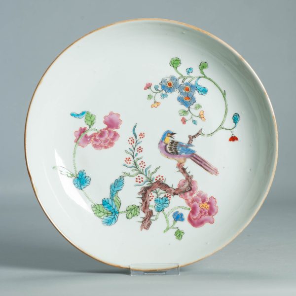 1507 Antique Chinese Porcelain Plate With Famille Rose Decoration of Birds and Flowers