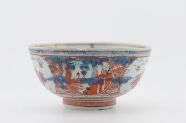 1487 Antique Chinese Bowl with Imari Decoration of Flowers and Landscape Amsterdam Bont - Image 4