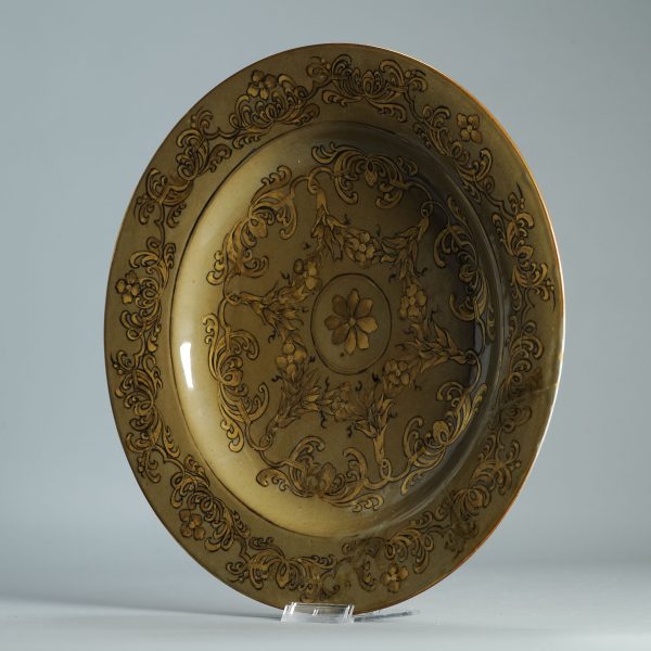 1510 Antique Chinese Cafe au Lait Porcelain Plate With European gold Redecoration - Image 12