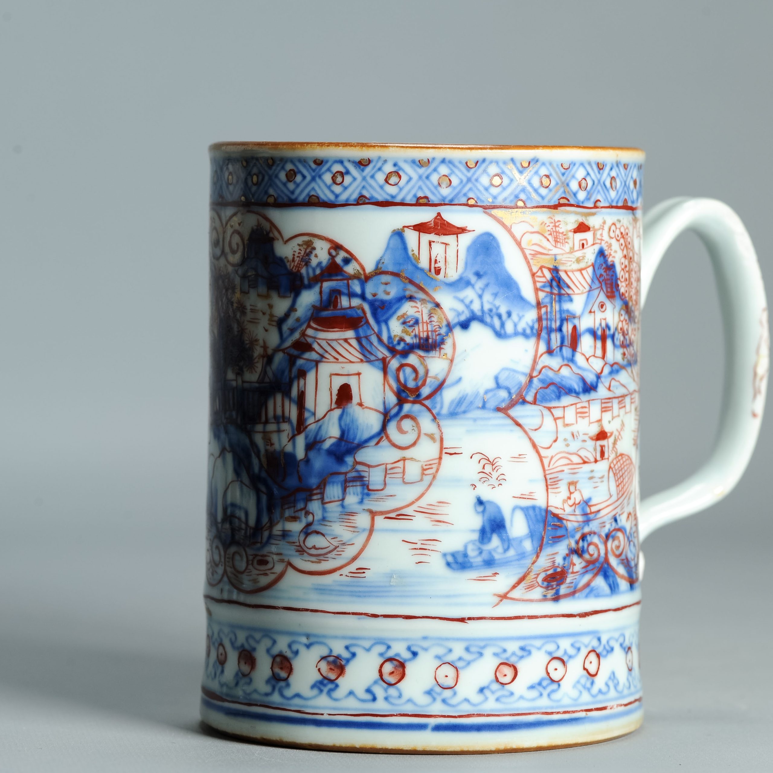 1512 Antique Chinese Blue and White Tankard with European Imari Decoration of figures