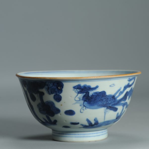 1517 Antique 17/18c Chinese Porcelain Blue and white Bowl Kangxi Period Fenghuang - Image 3
