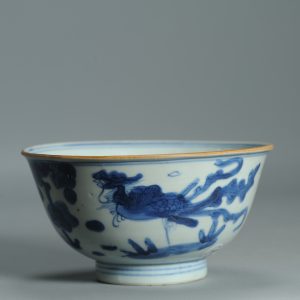 1517 Antique 17/18c Chinese Porcelain Blue and white Bowl Kangxi Period Fenghuang