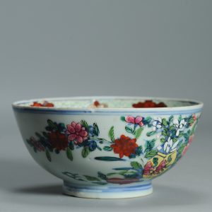 1519 Antique Kangxi Chinese Porcelain Blue and white Bowl with full European Redecoration