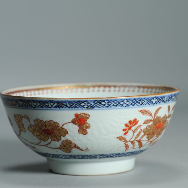 1522 Antique Chinese Porcelain Blue and white Anhua Bowl with Redecoration of golden leafs - Image 10