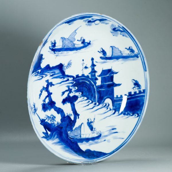 1514 Large Rare Antique Ming Period Landscape Dish Tianqi / CHongzhen Periode - Image 7
