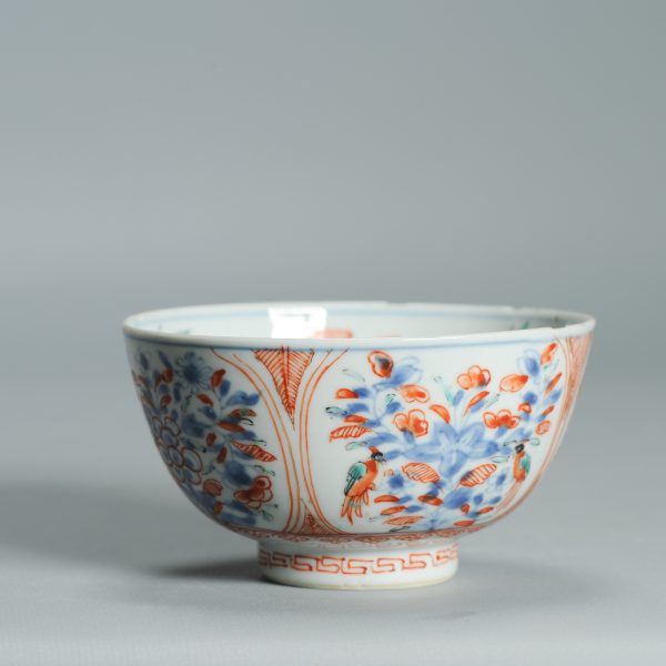 1532 Antique Chinese Kangxi Porcelain Bowl with added Dutch European Decoration of Parrots and Hare - Image 9