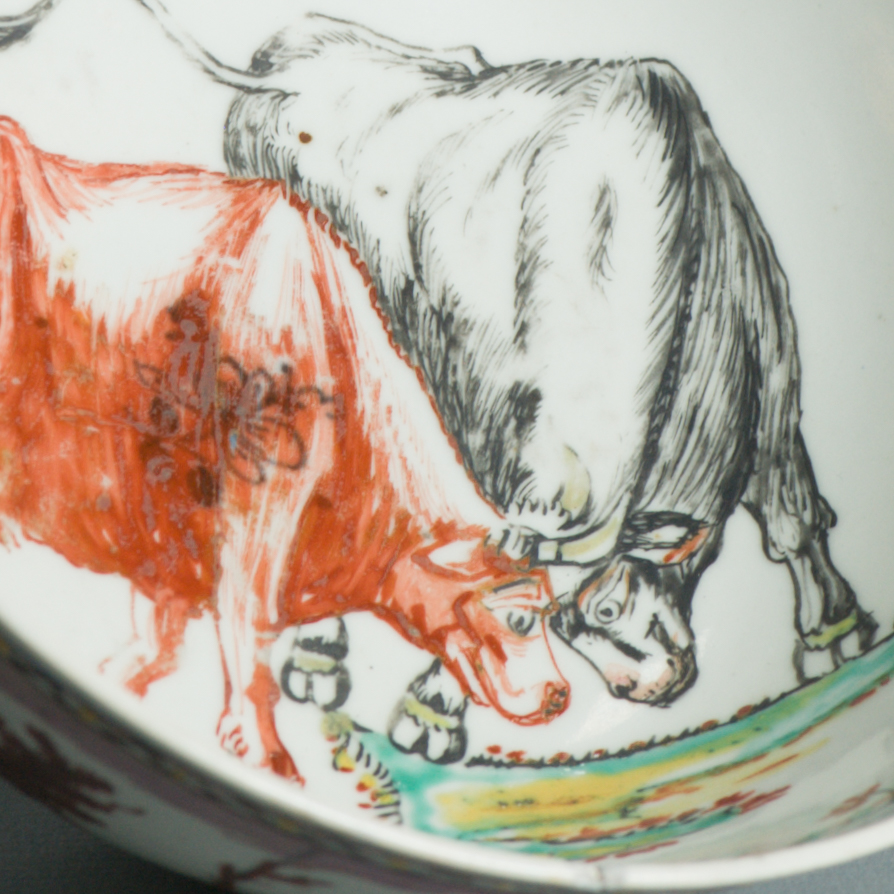 1526 Antique Chinese Porcelain Blue and white Dutch Pastoral Redecoration with Cows - Image 6