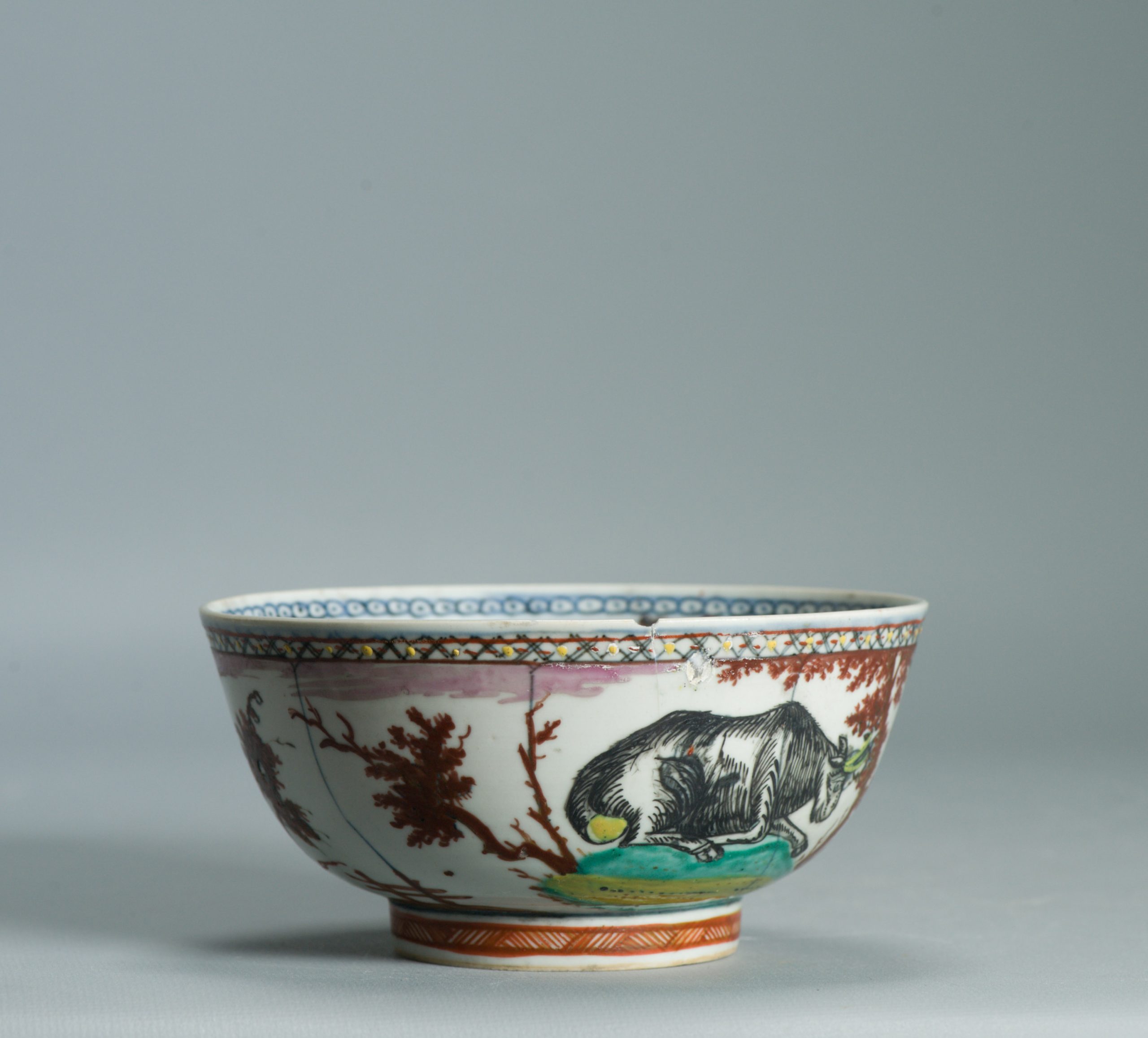 1526 Antique Chinese Porcelain Blue and white Dutch Pastoral Redecoration with Cows - Image 7