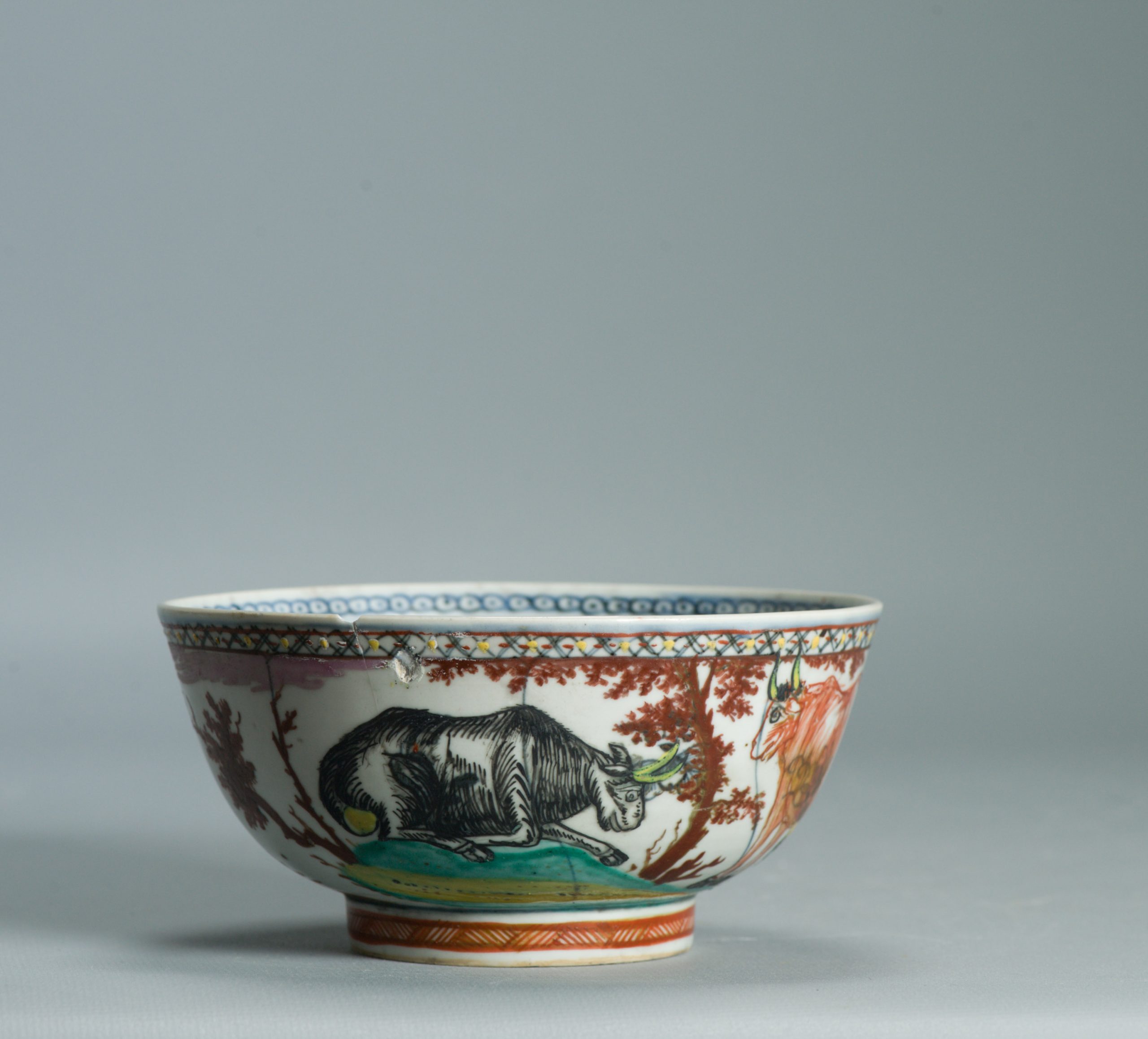 1526 Antique Chinese Porcelain Blue and white Dutch Pastoral Redecoration with Cows - Image 8