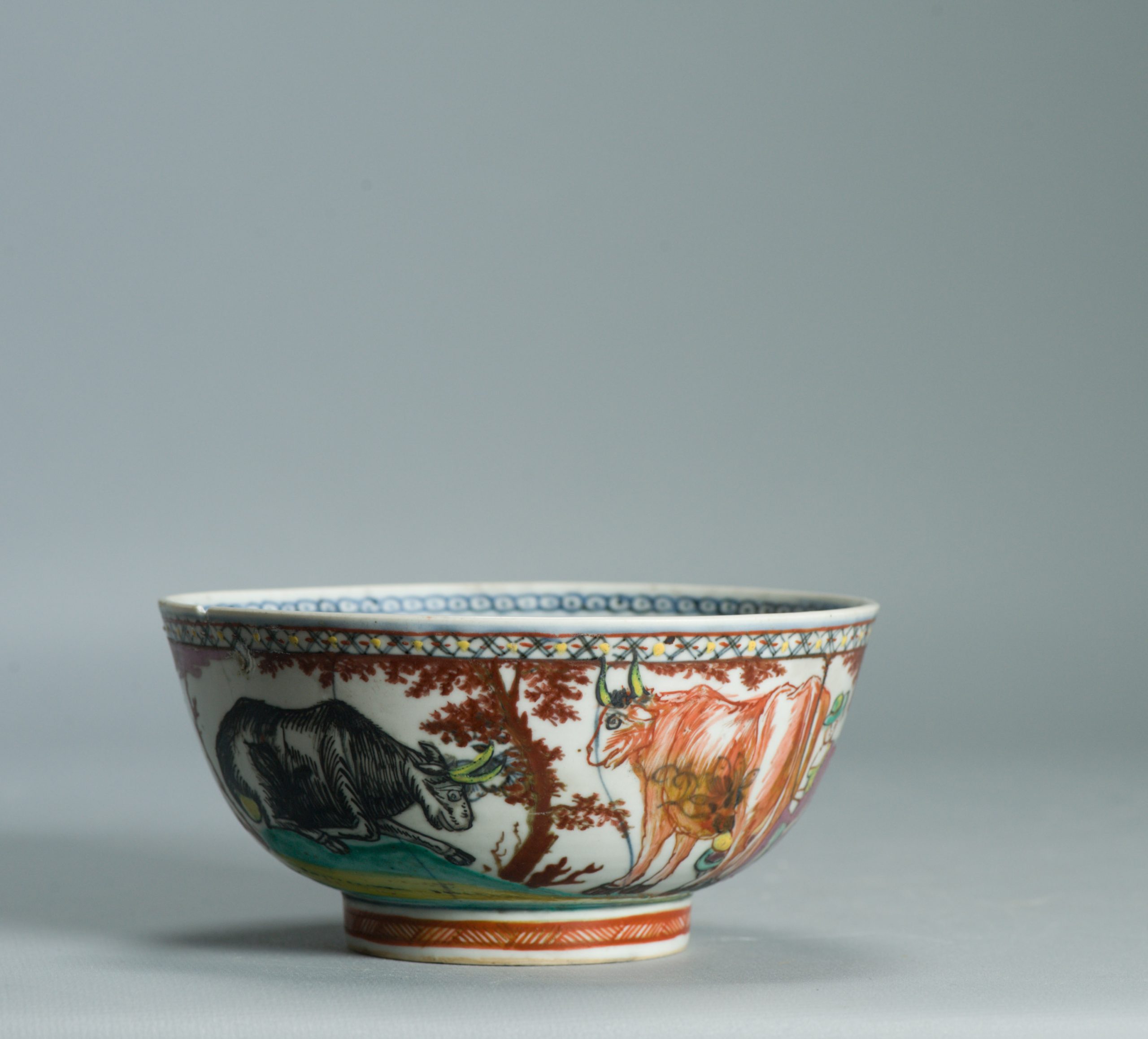 1526 Antique Chinese Porcelain Blue and white Dutch Pastoral Redecoration with Cows - Image 9