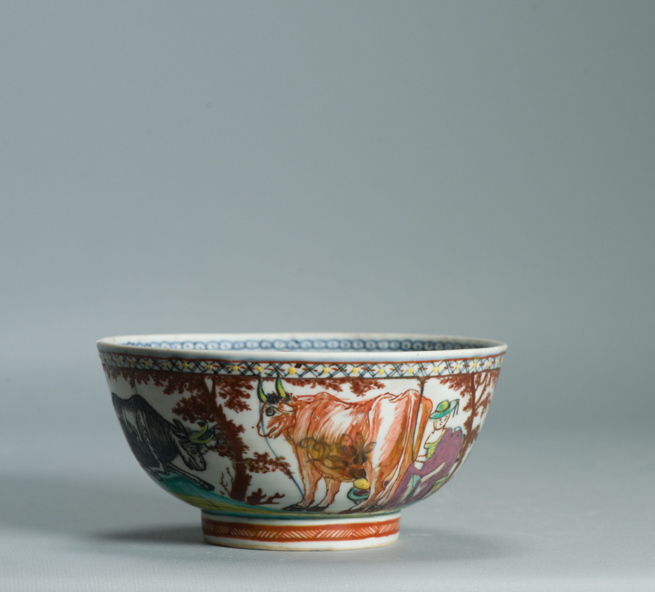 1526 Antique Chinese Porcelain Blue and white Dutch Pastoral Redecoration with Cows - Image 10