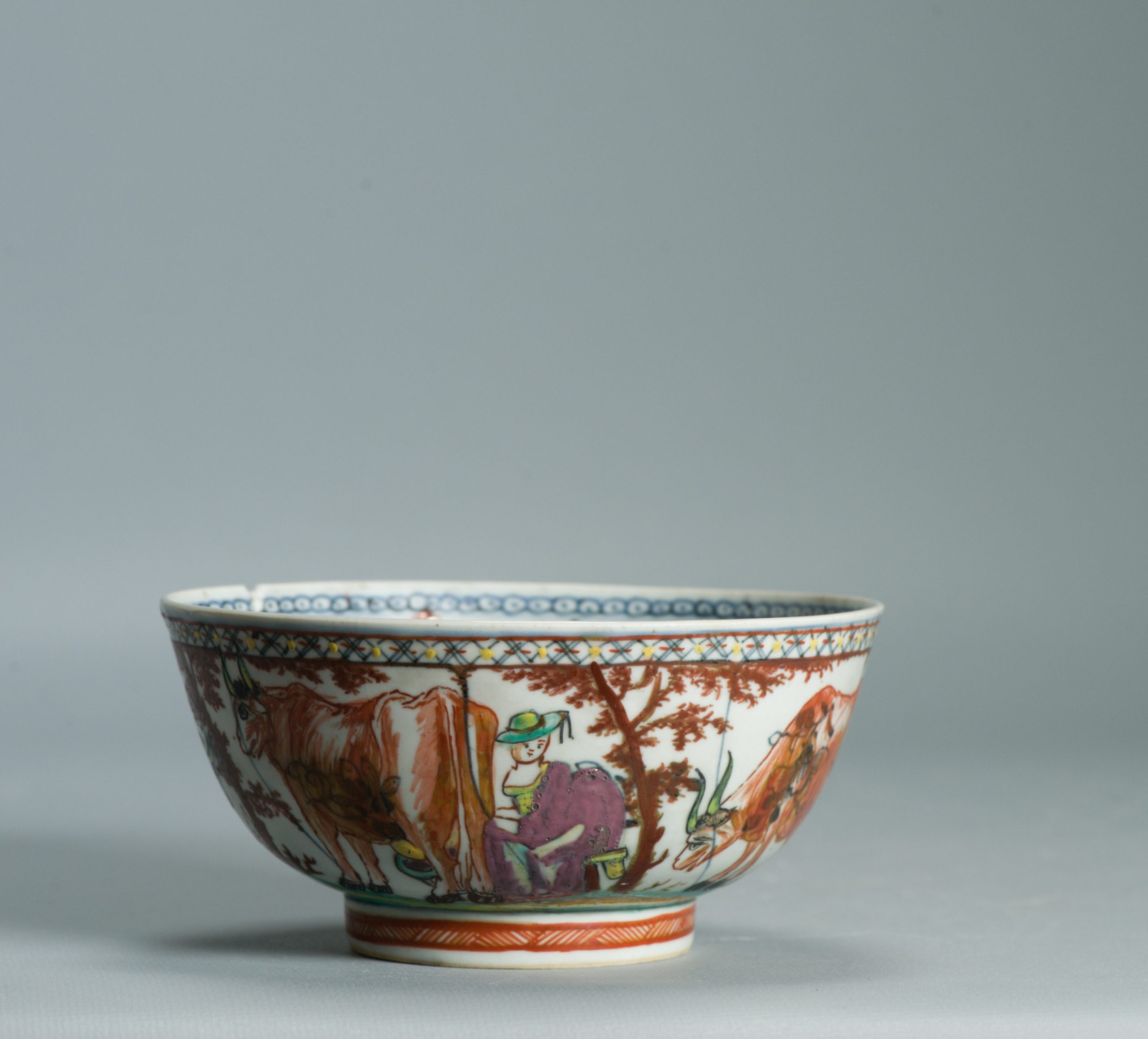 1526 Antique Chinese Porcelain Blue and white Dutch Pastoral Redecoration with Cows - Image 4