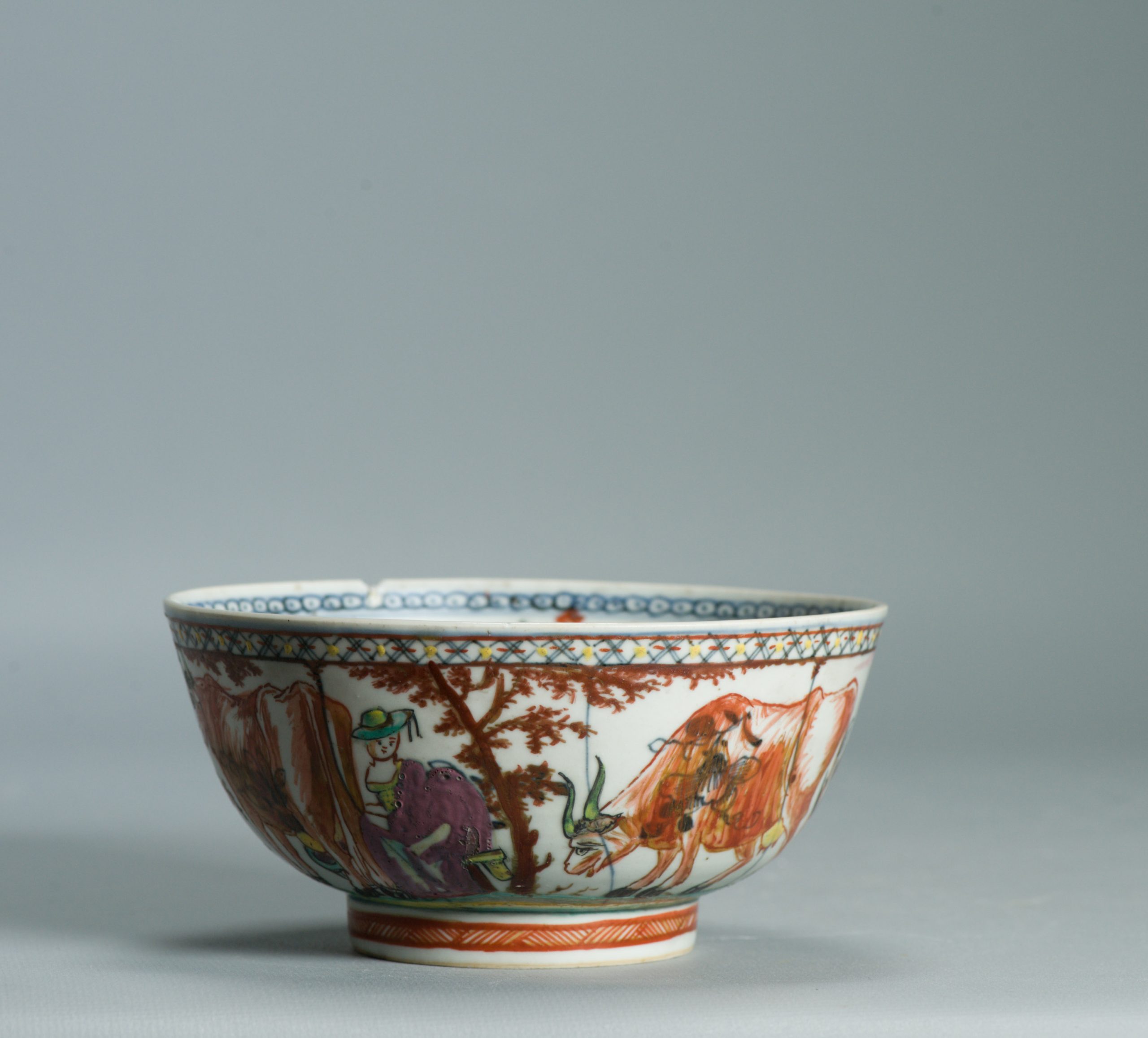 1526 Antique Chinese Porcelain Blue and white Dutch Pastoral Redecoration with Cows - Image 11