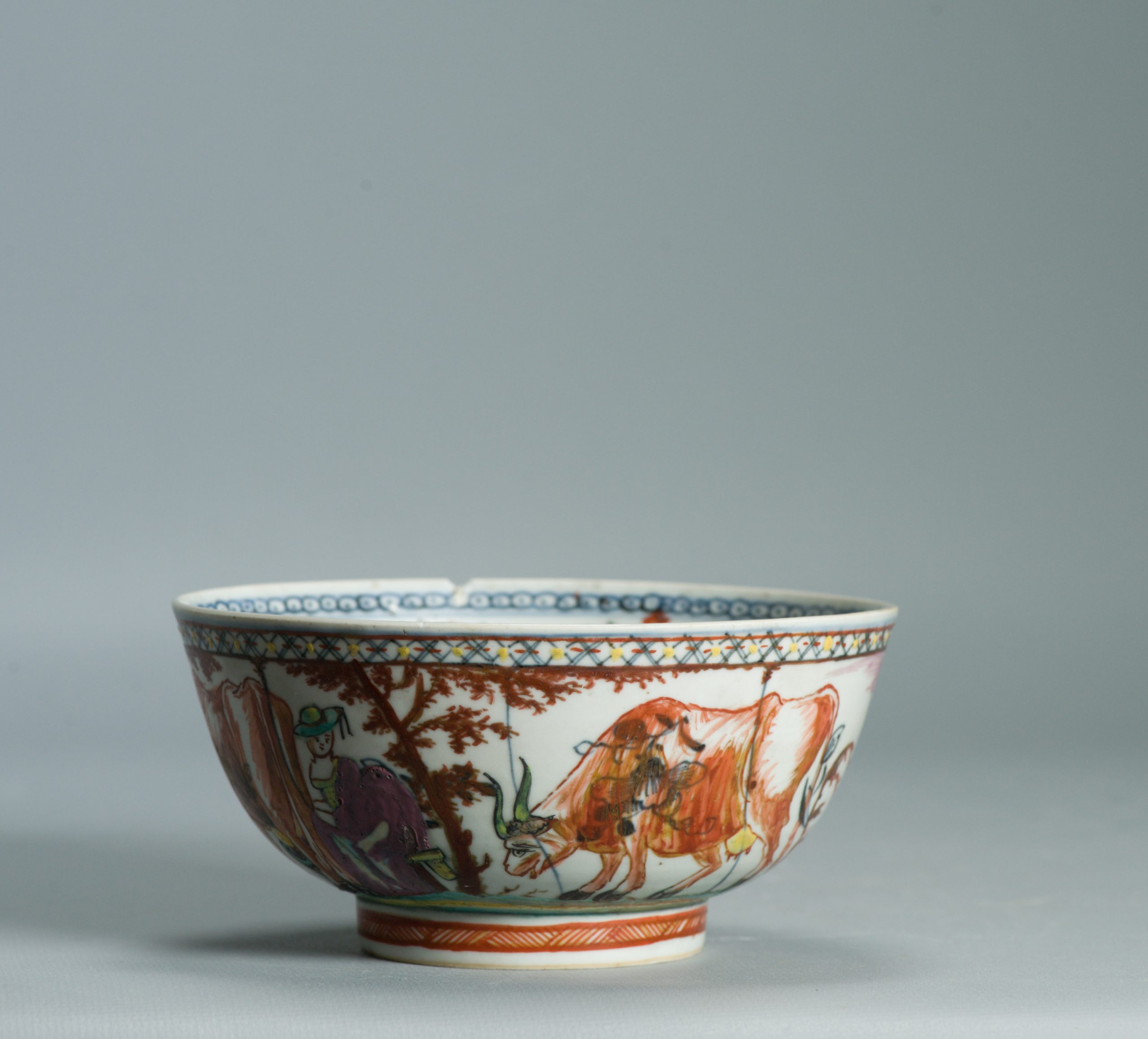 1526 Antique Chinese Porcelain Blue and white Dutch Pastoral Redecoration with Cows - Image 12