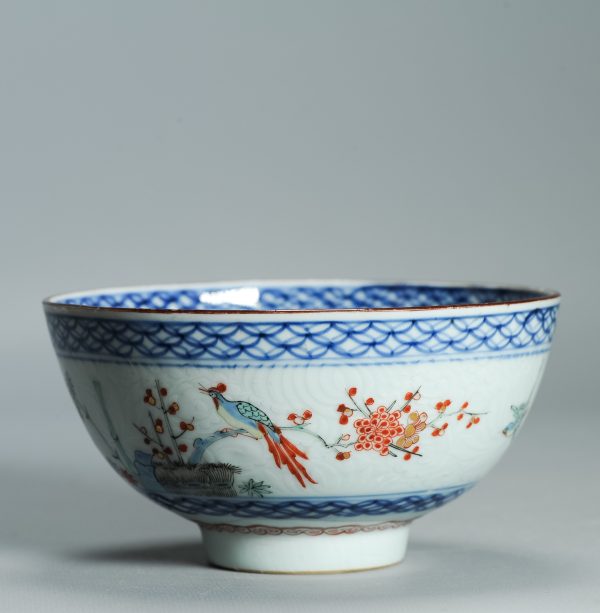 1529 Antique Chinese Porcelain Kangxi/Yongzheng Anhua Carved Bowl with added Dutch Kakiemon Japanese Decoration - Image 13