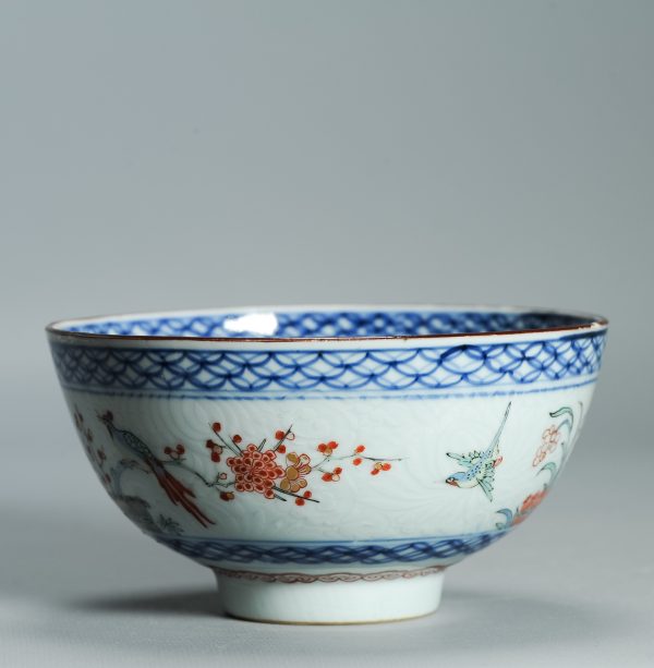 1529 Antique Chinese Porcelain Kangxi/Yongzheng Anhua Carved Bowl with added Dutch Kakiemon Japanese Decoration - Image 12