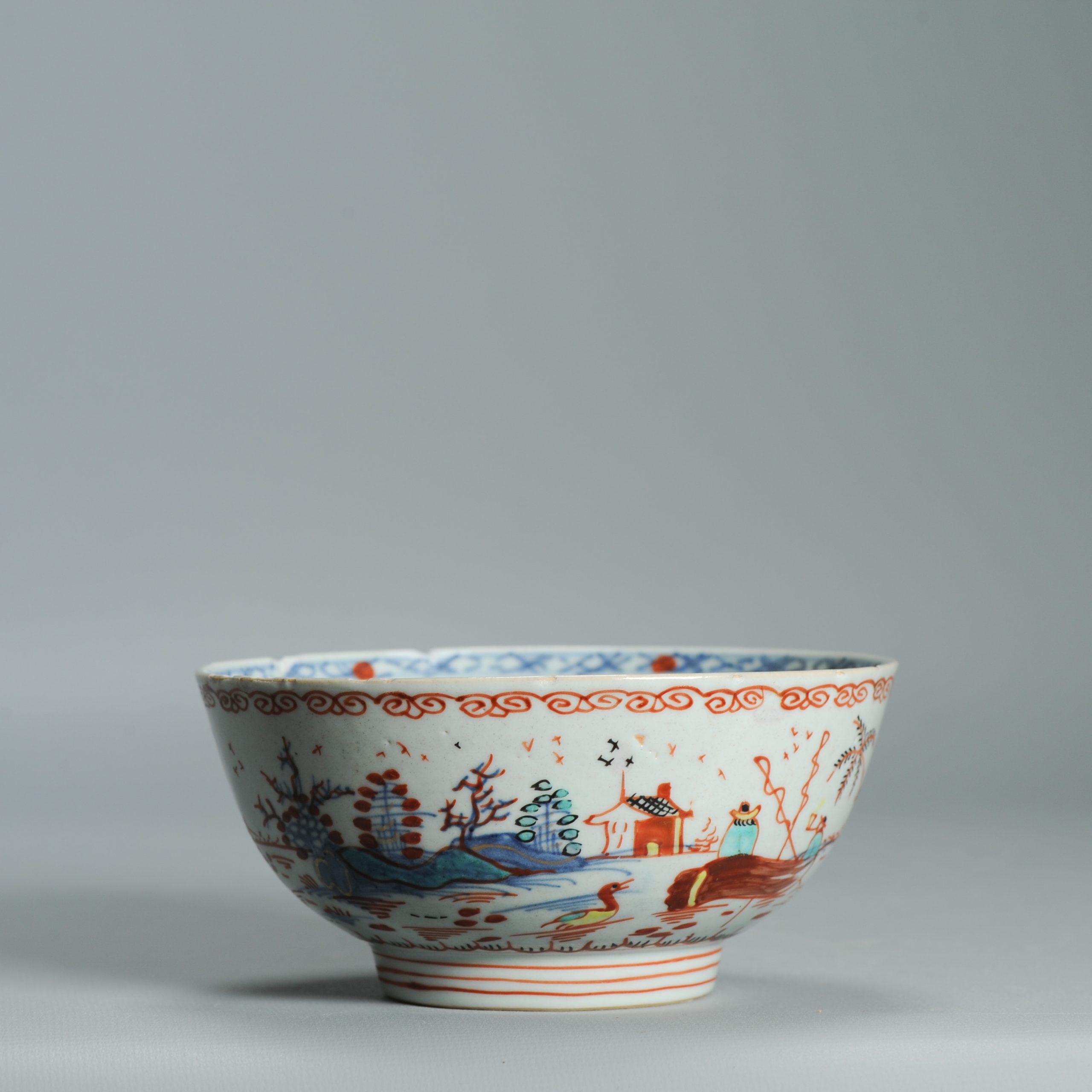 1536 Antique Chinese Porcelain Bowl with added Dutch Landscape Decoration