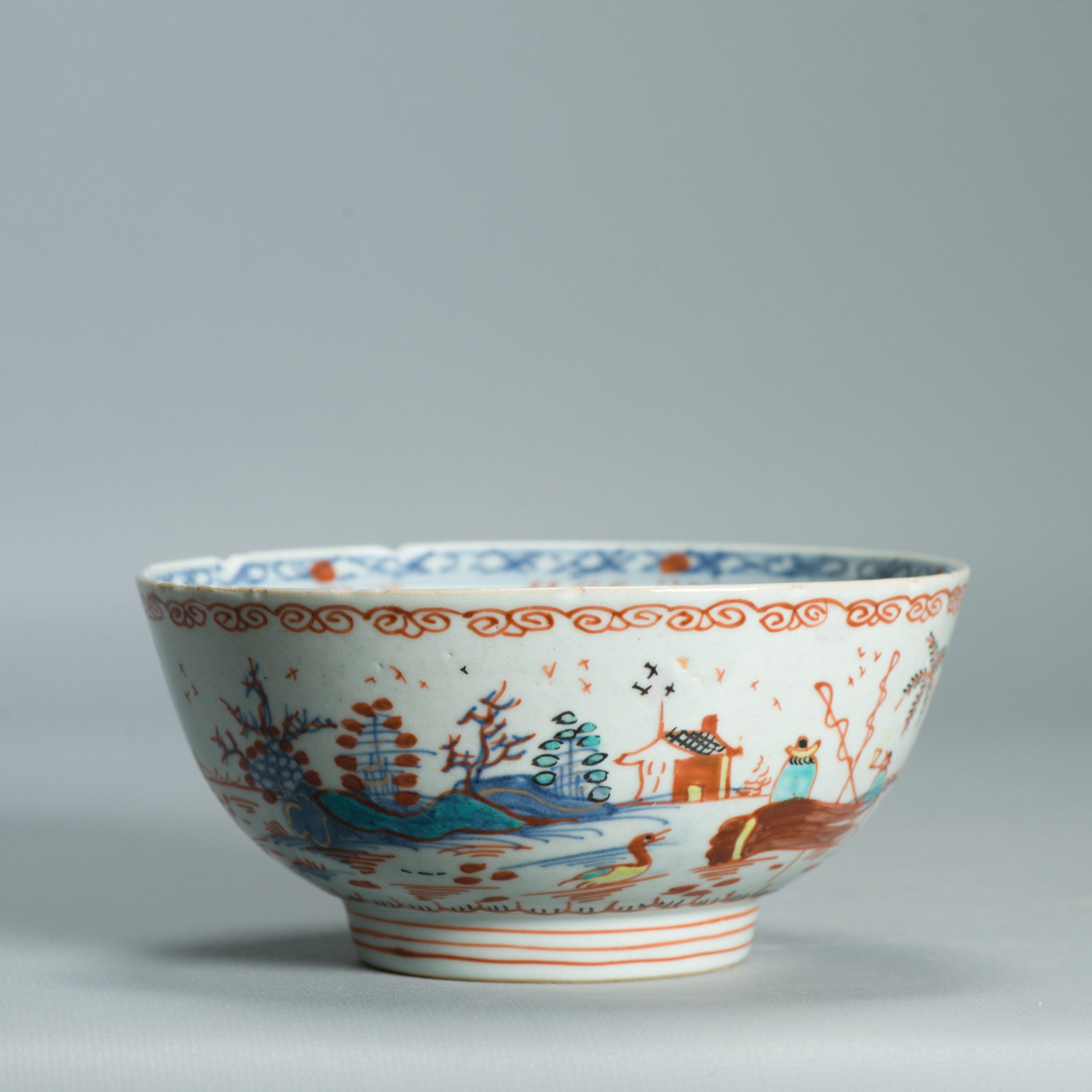 1536 Antique Chinese Porcelain Bowl with added Dutch Landscape Decoration