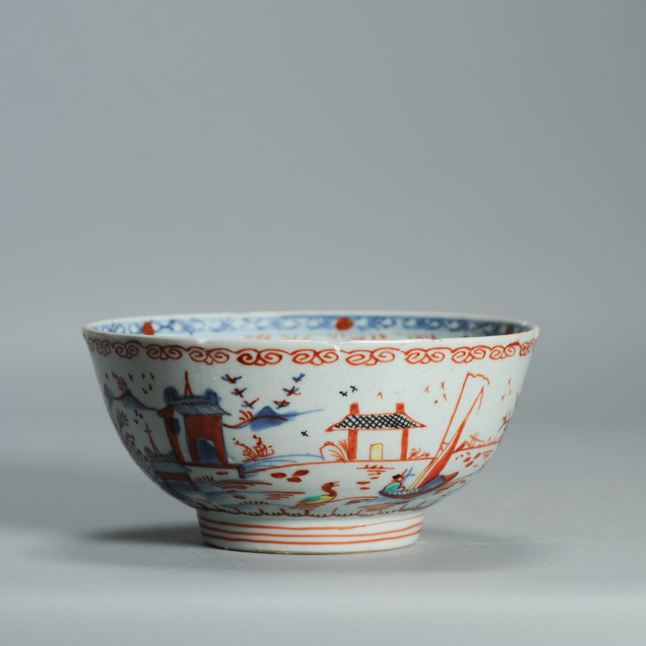 1536 Antique Chinese Porcelain Bowl with added Dutch Landscape Decoration - Image 5