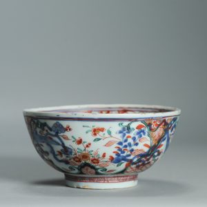 1541 Antique Chinese Porcelain Bowl with added flowers in Black and green Dutch Decoration Birds