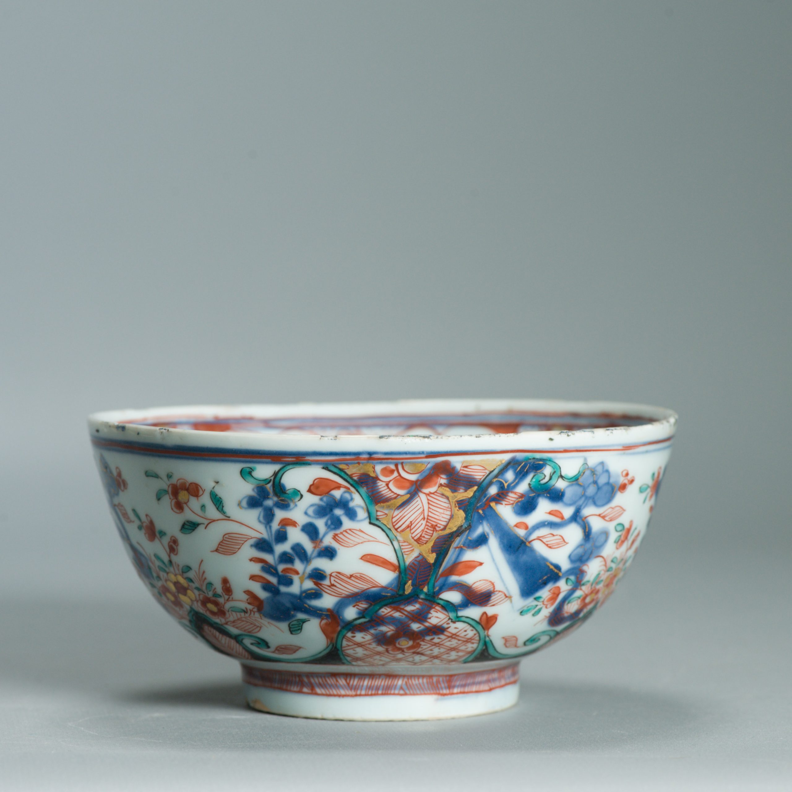 1541 Antique Chinese Porcelain Bowl with added flowers in Black and green Dutch Decoration Birds - Image 6